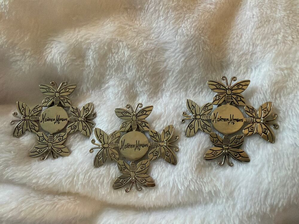 Emilia Castillo Neiman Marcus Butterfly Scarf Clips Silver Tone Set of 3 Vintage